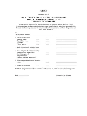 Vehicle Ownership Transfer Form 31