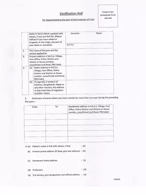 West Bengal Newly Recruited Sub Inspector Verification Form