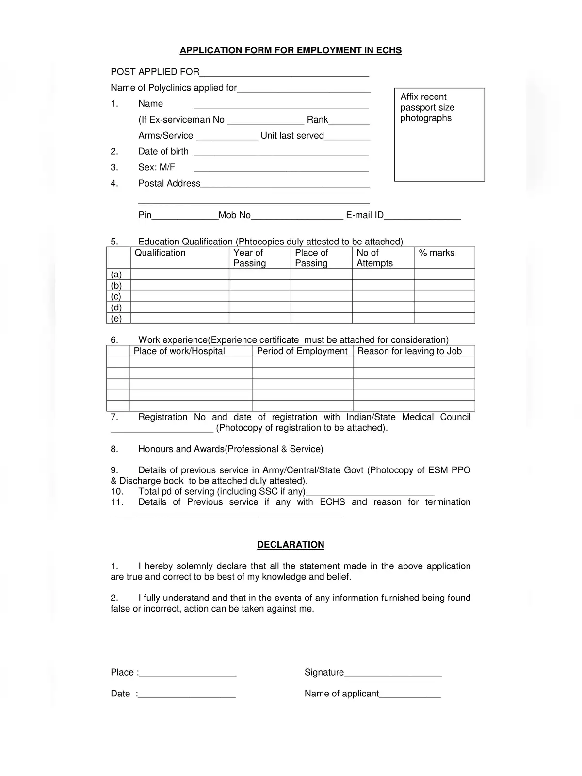 ECHS Employment Application Form