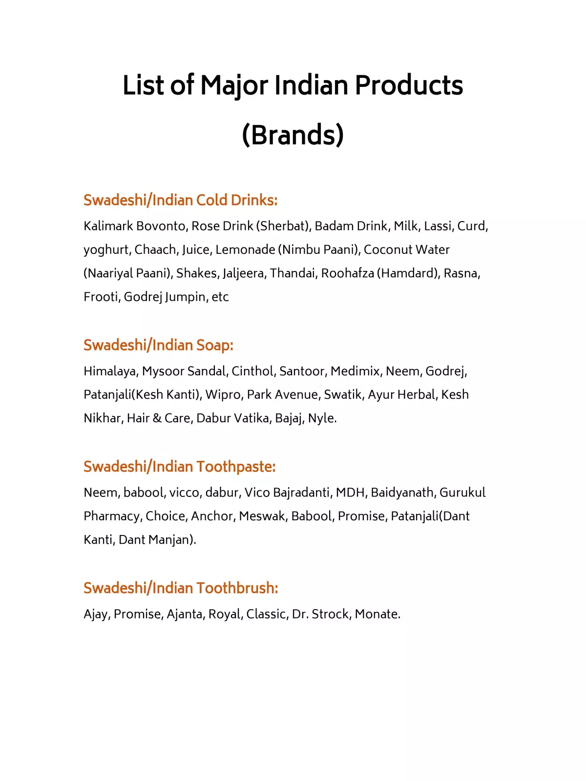 Indian/Swadeshi Products List