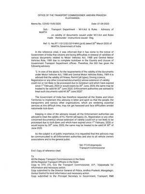 Andhra Pradesh Circular Documents Validity Extension
