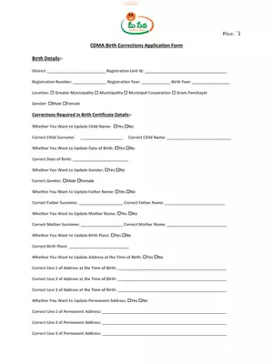 AP Meeseva Birth Correction Certificate Form
