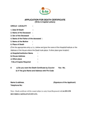 AP Meeseva Death Certificate Application Form