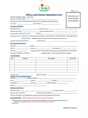 AP Meeseva EPDCL Load Change Application Form