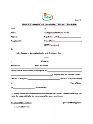 AP Meeseva Non Availability Birth Certificate Form