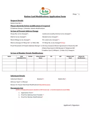 AP Meeseva Ration Card Modification Form PDF