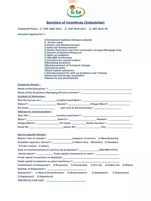 AP Meeseva Sanction of Incentives (Industries) Form