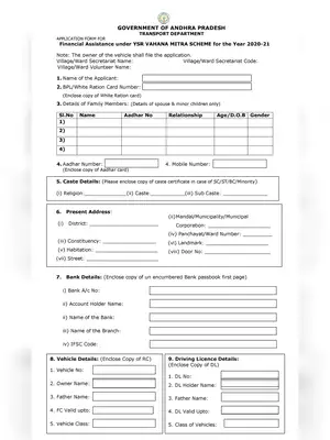 AP YSR Vahana Mitra Scheme Application Form