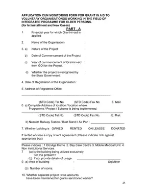 Application Cum Monitoring Form for Grant in Aid to Voluntary Organisations Tamil Nadu