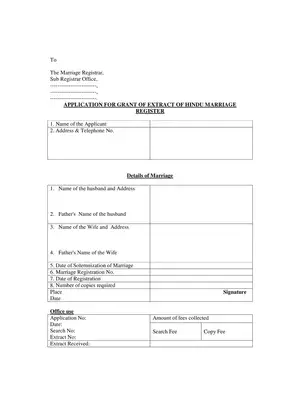 Application for Grant of Extract of Hindu Marriage Register Tamil Nadu