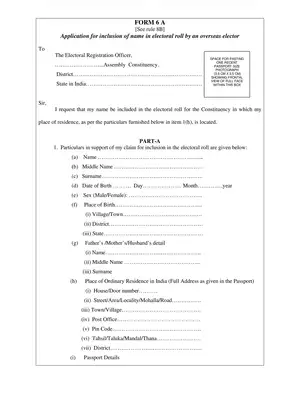 Application for Inclusion of Name in Electoral Roll by an Overseas Elector