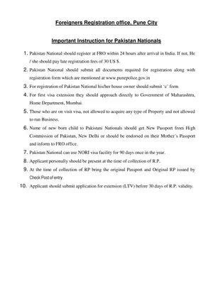 Application for Pakistan / Bangladesh Nationals Departure / Exit permission Maharashtra