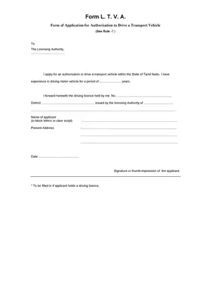Authorization to Drive a Transport Vehicle Application Form Tamil Nadu