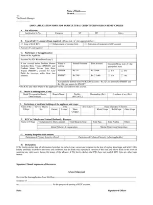 Bank of Baroda PM Kisan Application Form PDF