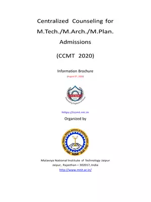 CCMT Information Brochure 2021 for M.Tech / M.Arch / M.Plan Admissions