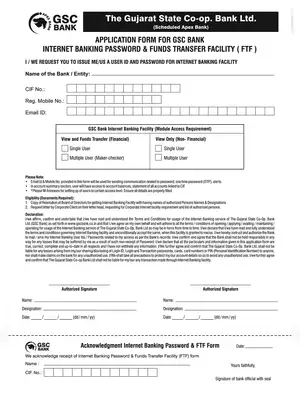 GSC Bank Corporate Internet Banking Form