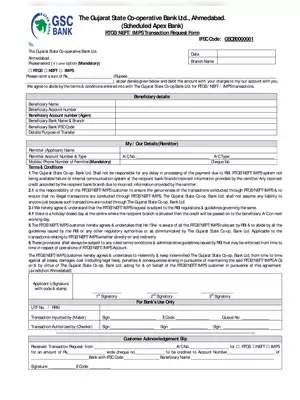GSC Bank RTGS/NEFT Form PDF