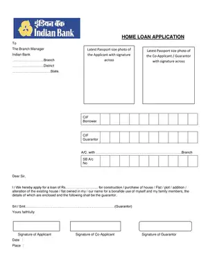 Indian Bank Home Loan Application Form