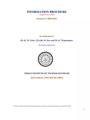 Indian Institute of Technology Delhi Information Brochure 2020