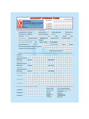 Jammu Co-Operative Bank Account Opening Form PDF