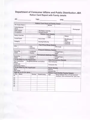 Jammu & Kashmir Ration Card Application Form PDF