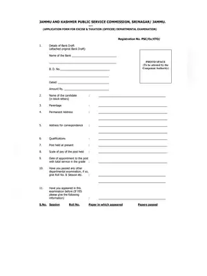 J&K Excise & Taxation (Officer) Departmental Examination Form
