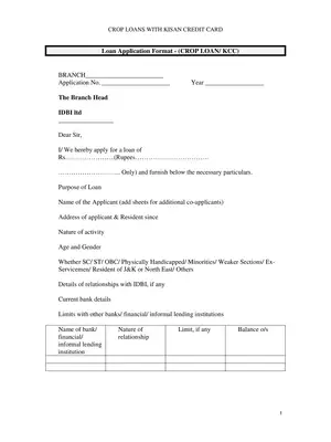 Kisan Credit Card Application Form IDBI PDF