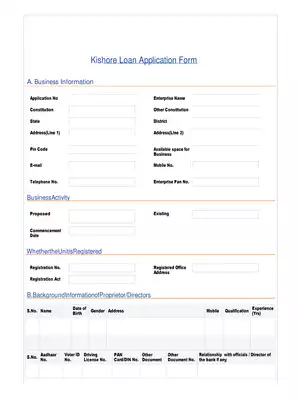 Kishore Loan Application Form
