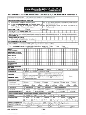 PNB Bank Customer Master Form for KYC / CKYCR
