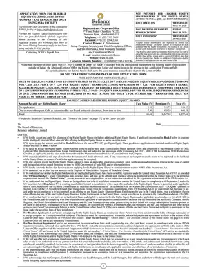 Reliance Rights Issue Application Form PDF
