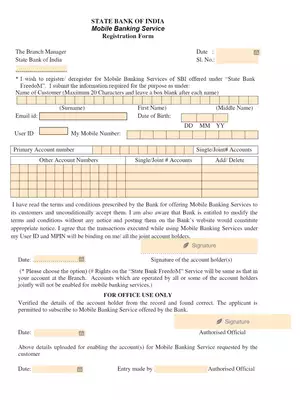 SBI Mobile Banking Registration Form PDF