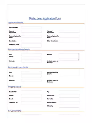 Shishu Loan Application Form