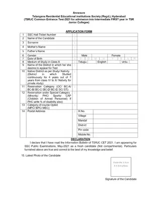 TSRJC Sample Application Form CET 2020