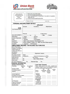 Union Bank of India Miles Application Form