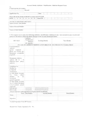 Union Demat Account Addition, Modification & Deletion Form