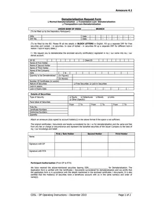 Union Demat Account Dematerialisation Request Form