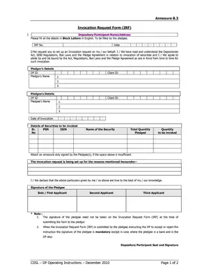Union Demat Account Invocation Request Form