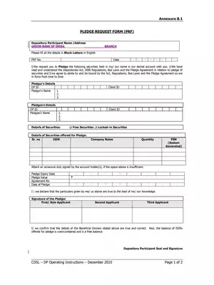 Union Demat Account Pledge Request Form (PRF)