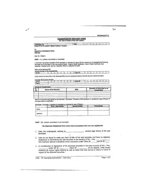 Union Demat Account Transmission Request Form for Sole Holder