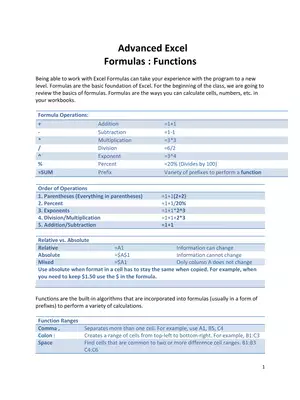 Advanced Excel Formulas List