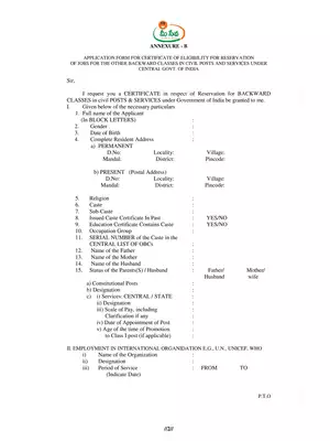 Meeseva OBC Caste Certificate Application Form