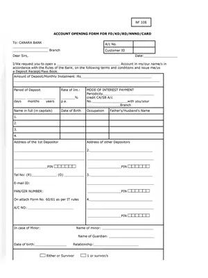 Canara Bank FD/KD/RD/NNND/CARD Form PDF