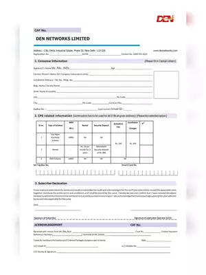DEN Cable Network Consumer Agreement Form
