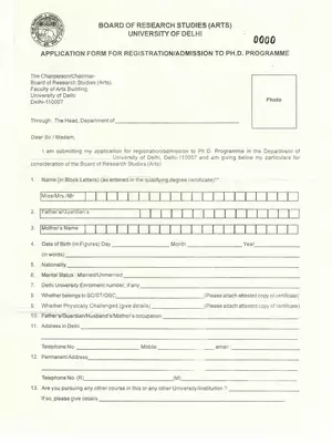 DU  Application Form for Ph.D. Programme