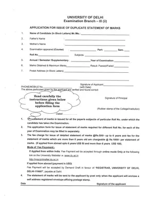 DU Duplicate Marksheet Request Form