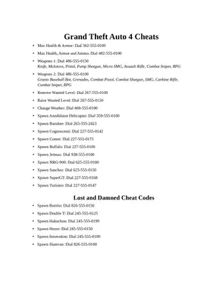 Grand Theft Auto 3 PC Cheat Codes PDF