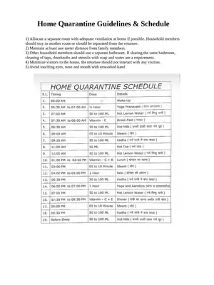 Home Quarantine Schedule (Non-Official)