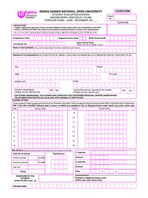 IGNOU Exam Application Form
