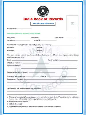 India Book of Records – Record Application Form