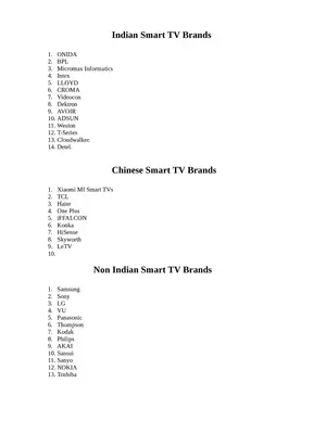 Indian / Chinese / Non-Indian Smart TV Brands